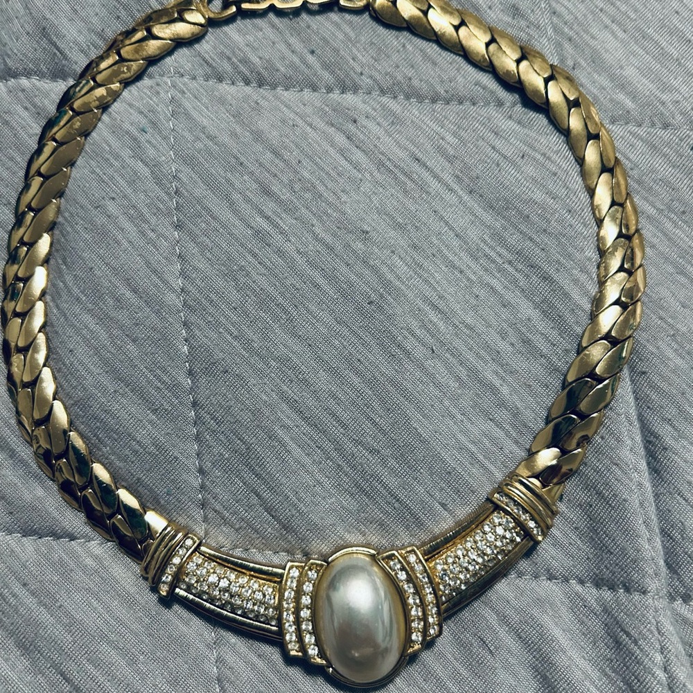 Collectable Vintage Dior Gold and Silver Necklace with Pearl ,Rhinestone - Picture 2 of 3